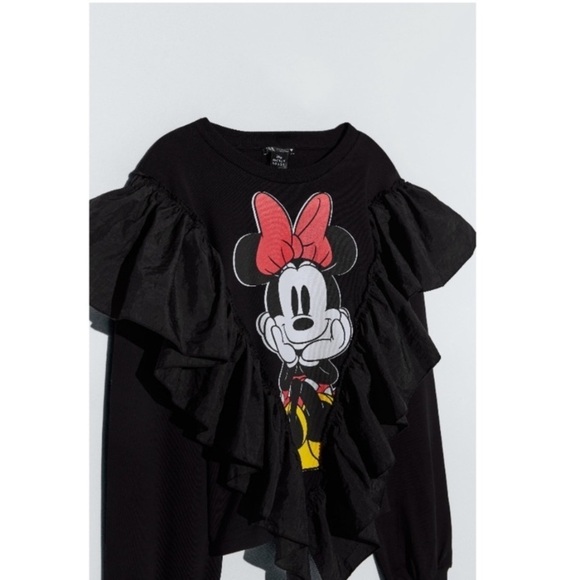 Zara Minnie mouse Disney sweatshirt‎ size S ruffle  black red - Picture 3 of 14